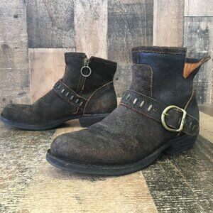 Fiorentini Baker Italy Brown Suede Buckle Ankle Boots Womens EUR 36.5 US 6.5
